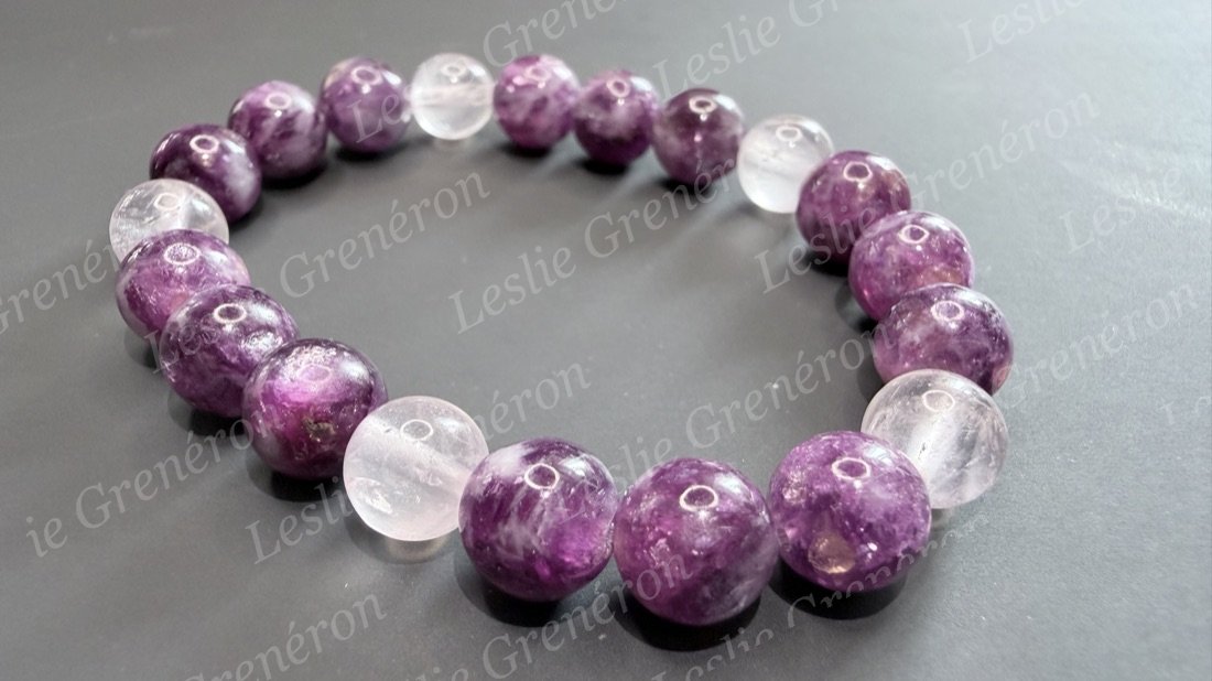 Bracelet Lâcher-prise en pierres naturelles — Lépidolite, Quartz rose