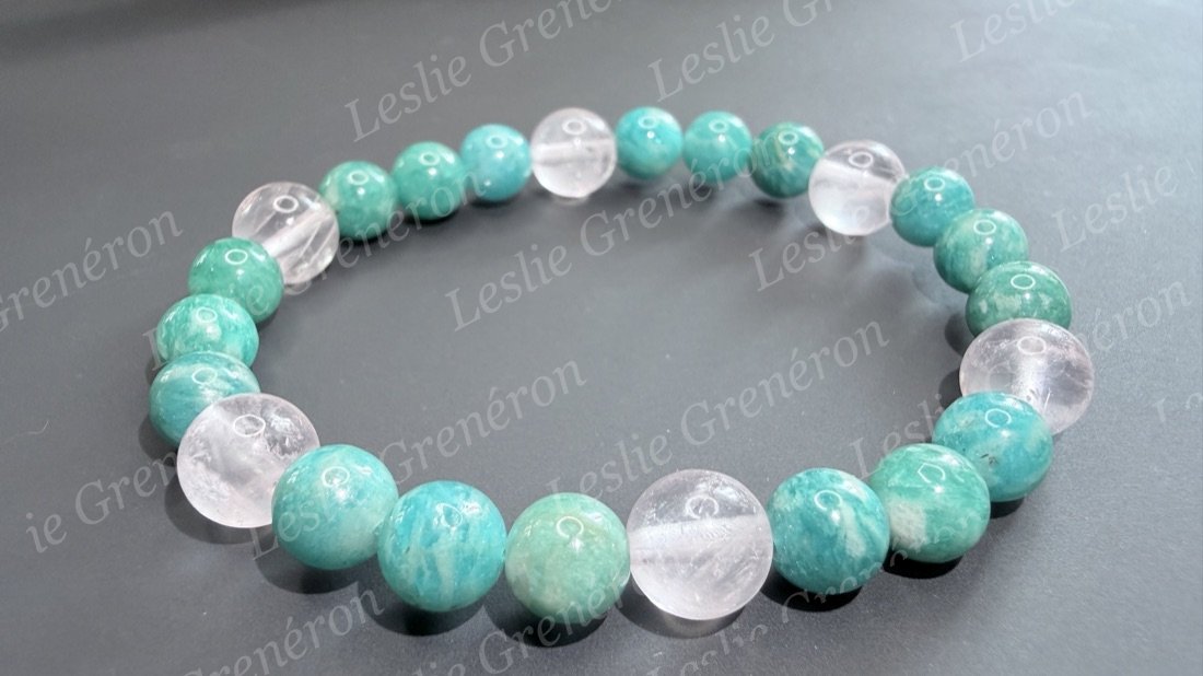 Bracelet Communication apaisée en pierres naturelles — Amazonite, Quartz rose