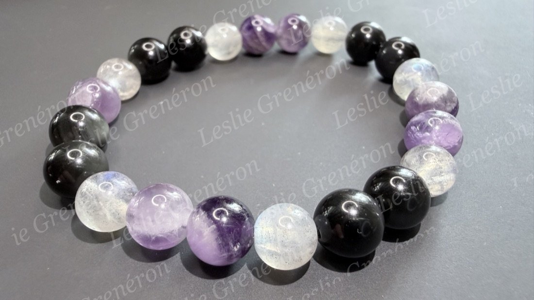 Bracelet Préserver mon énergie en pierres naturelles — Obsidienne œil céleste, Améthyste, Labradorite