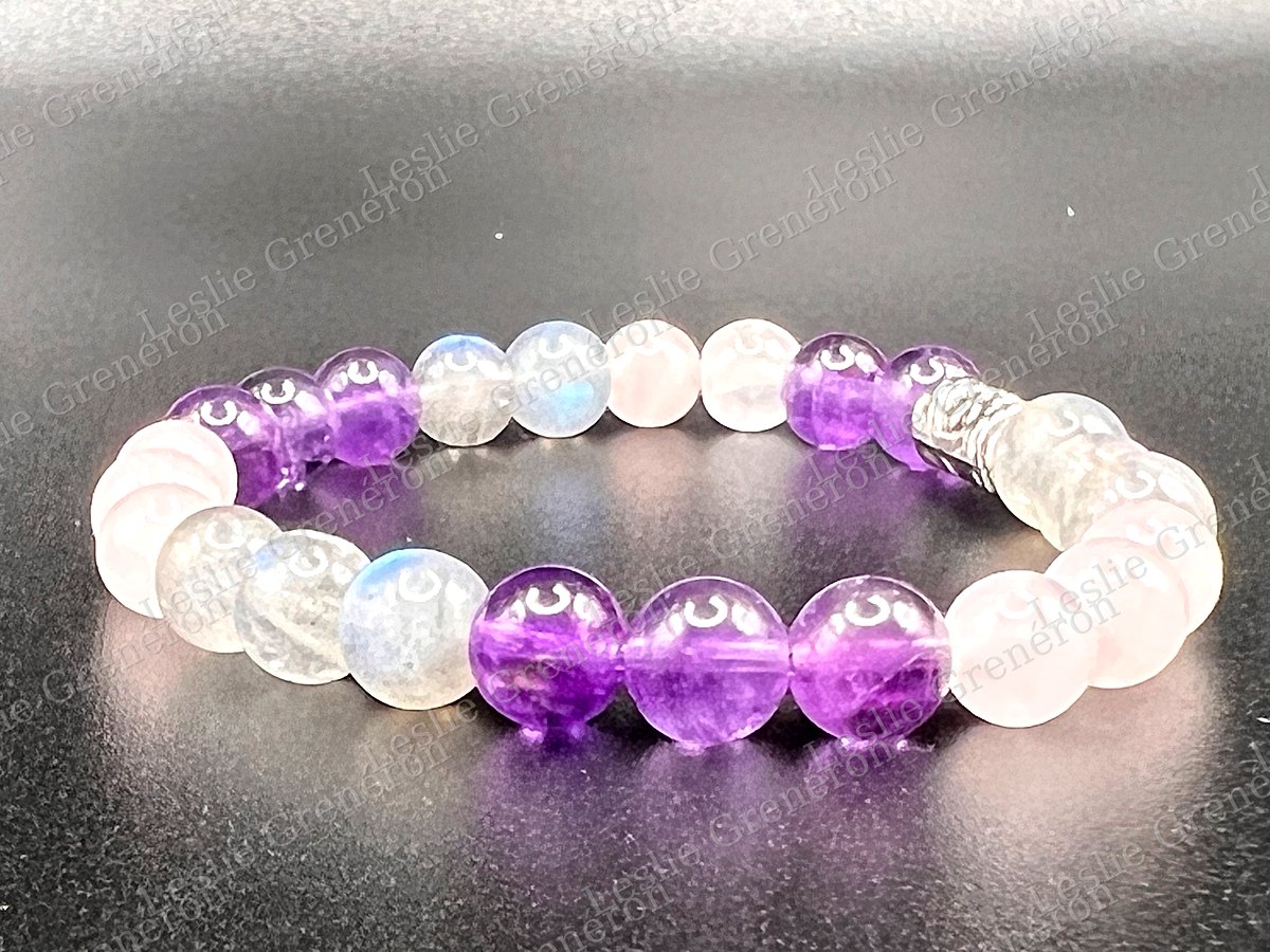 Bracelet Douceur du Cœur en pierres naturelles — Améthyste, Quartz rose, Labradorite