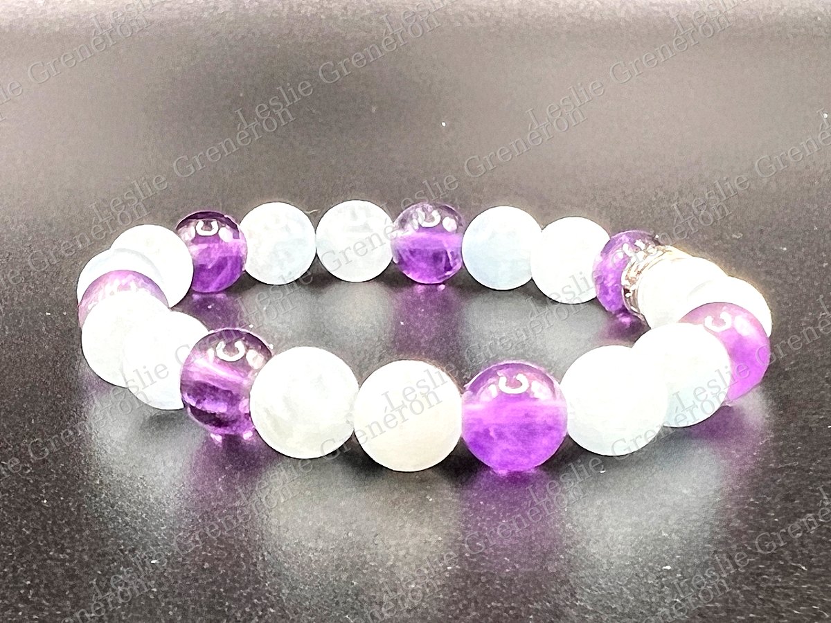 Bracelet Sérénité & Parole Juste en pierres naturelles — Améthyste, Aigue-marine
