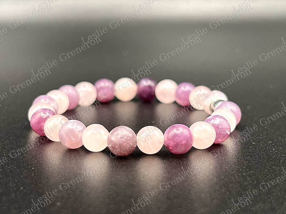 Bracelet Retour à soi en pierres naturelles — Lépidolite, Quartz rose