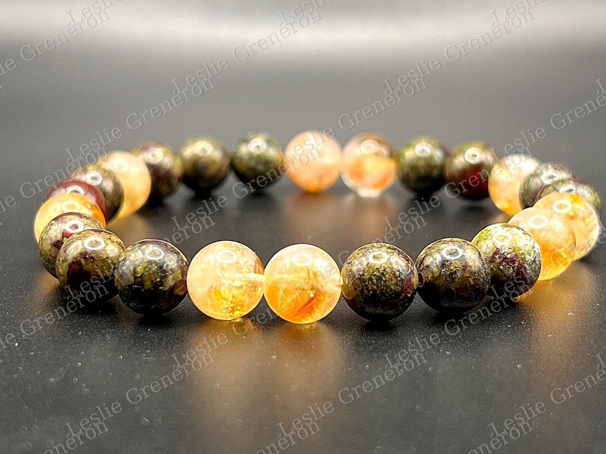Bracelet Force & Résilience en pierres naturelles — Citrine chauffée, Jaspe sang de dragon